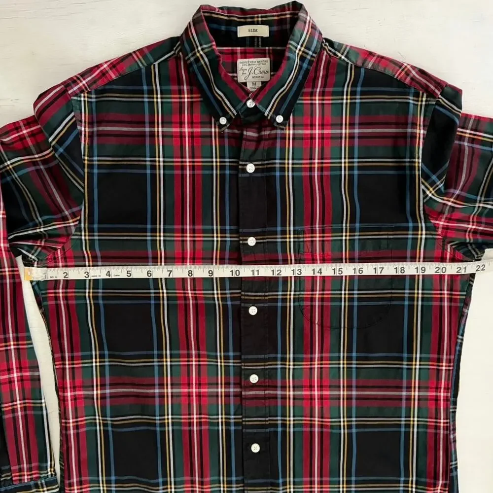 J Crew Holiday Tartan Shirt Mens Size M Organic Cotton Stretch Slim Plaid Work